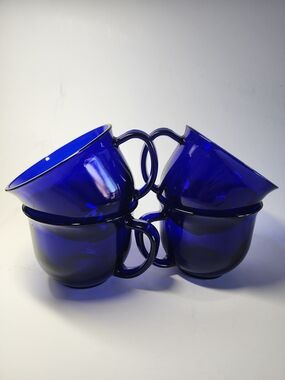 Set of 4 Cobalt Blue Glass Mugs, 13 oz